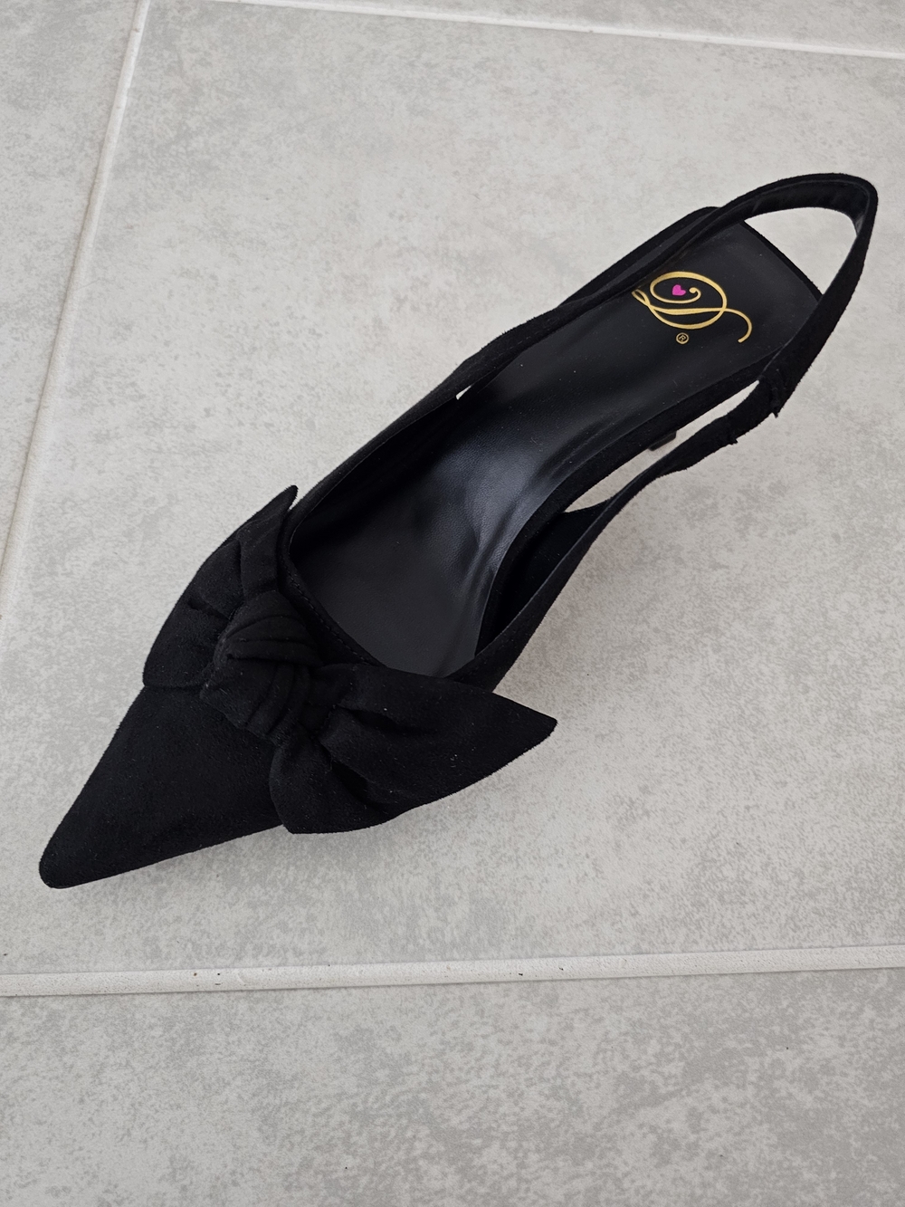 Francesca Black Micro Shoes  Heels with Bow - Picture 5 of 7